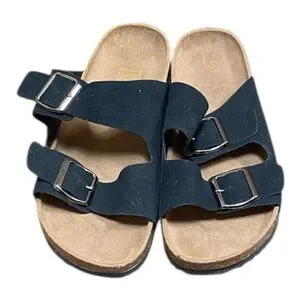 Black Two-Strap Comfort Sandals Size 7